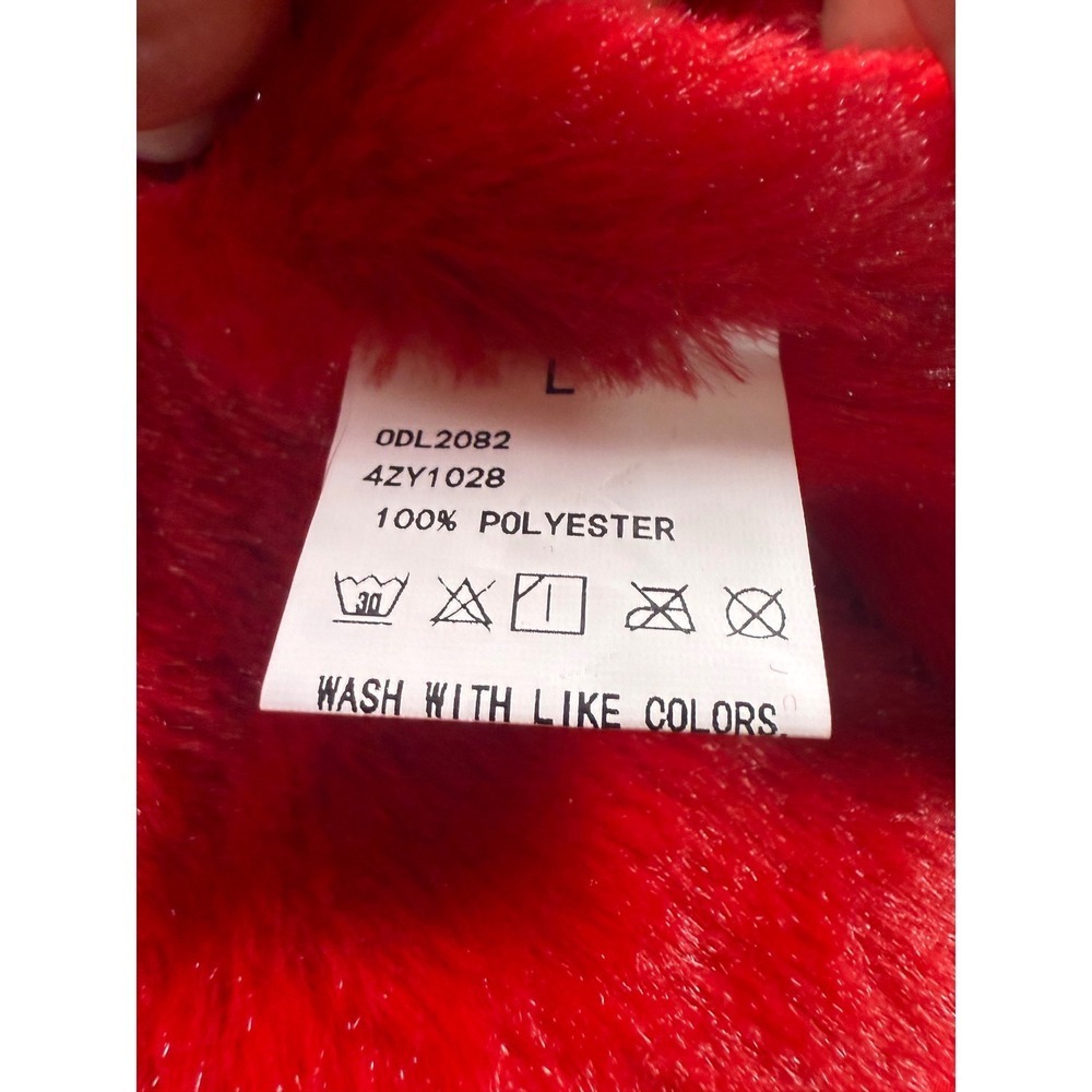 CHIC ME Women's Red Puffer Jacket Faux Fur Hood Quilted Zip Up Size L - Picture 5 of 8
